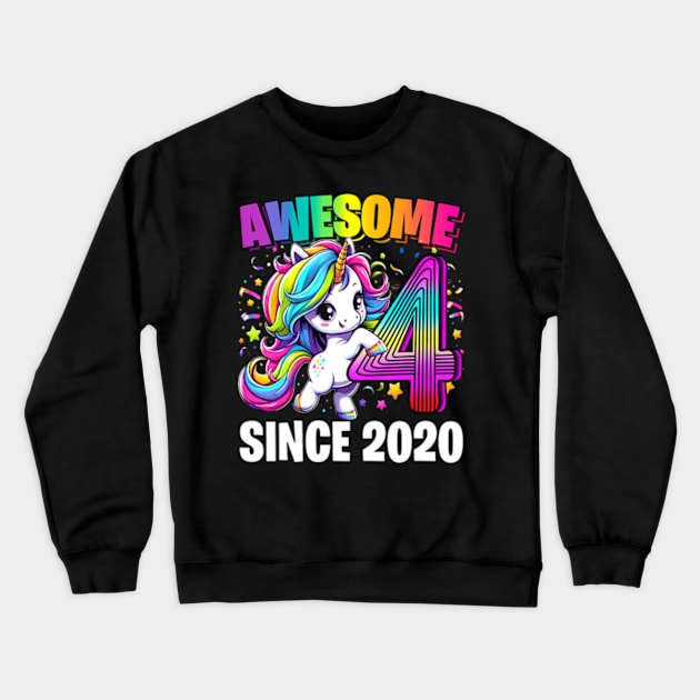 Unicorn 4th Birthday 4 Year Old Unicorn Party Girls Outfit Crewneck Sweatshirt by Daysy1